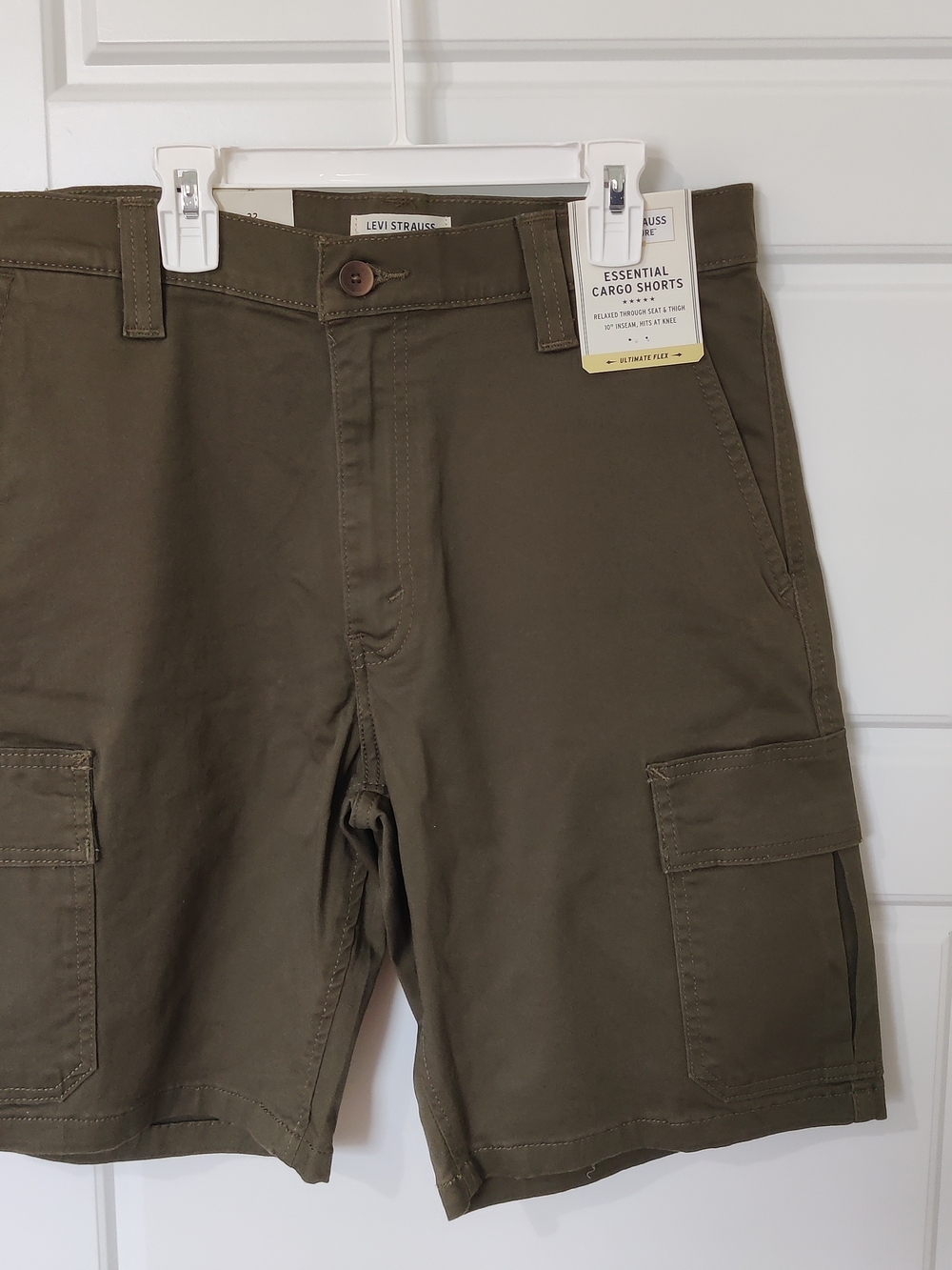 New Men's Levi Strauss Signature Essential Cargo Shorts Olive Green